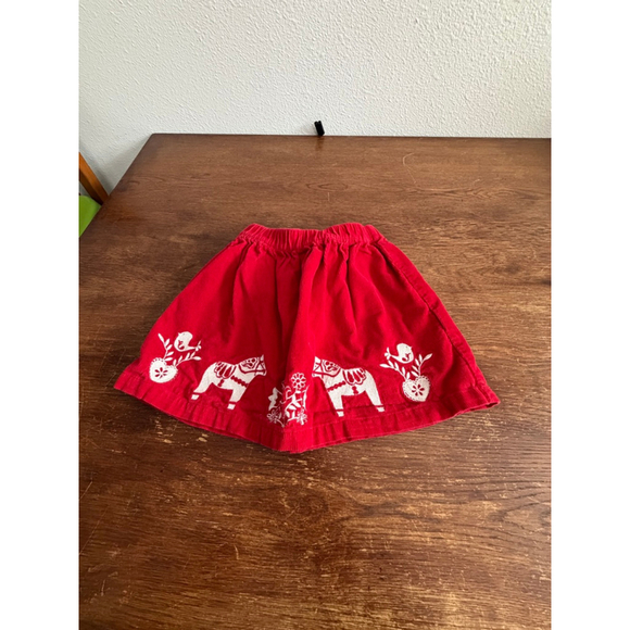 Hanna Andersson Other - Hanna Andersson Red Corduroy Skirt 110 Nordic Horse Folk Art Elastic Waist